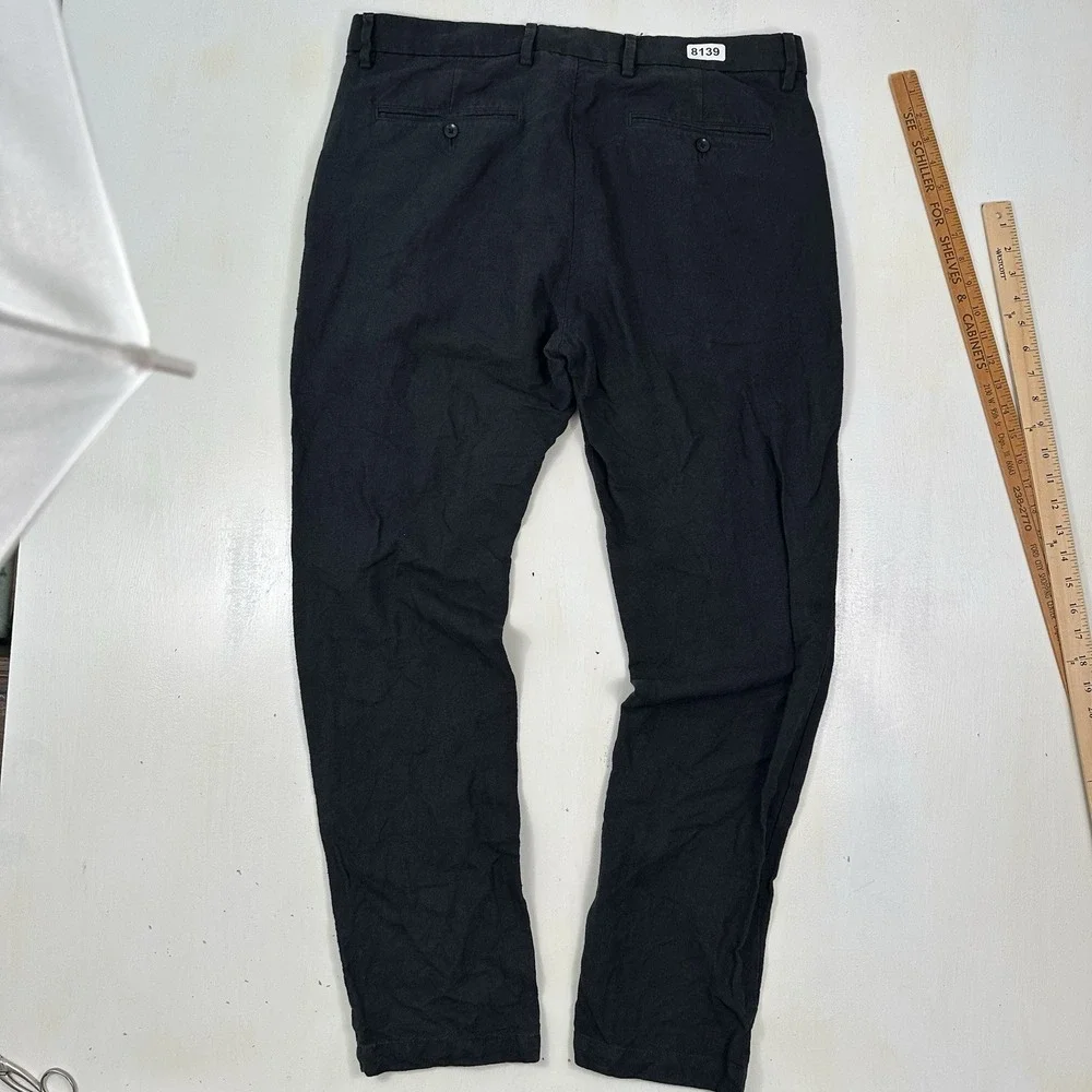 GAP Thick Linen Cotton Pants Men 33x32 Black Slim Leg Trousers Chino Tapered
